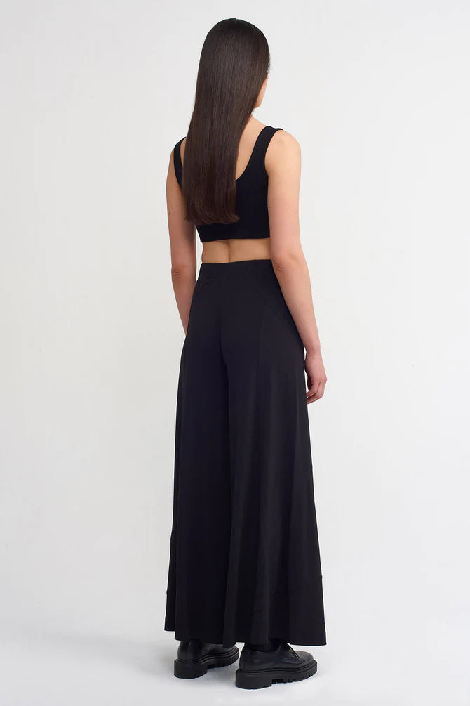 Nu Wide Leg Trousers With Stitched Detail Black