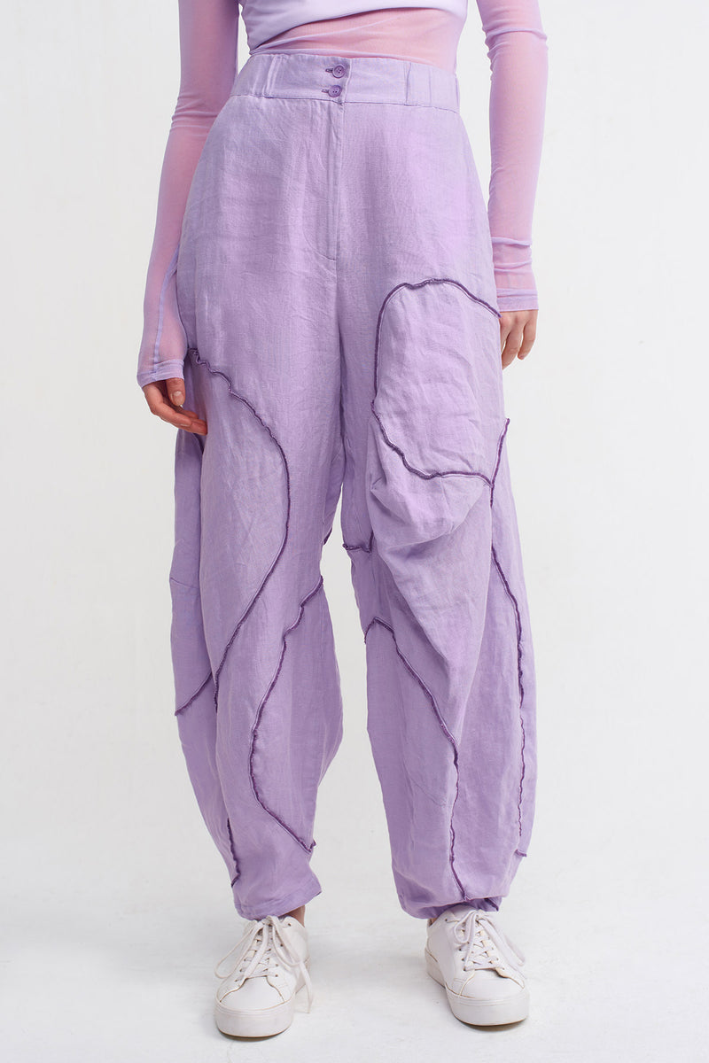 Nu Stitched Detail Linen Trousers Purple
