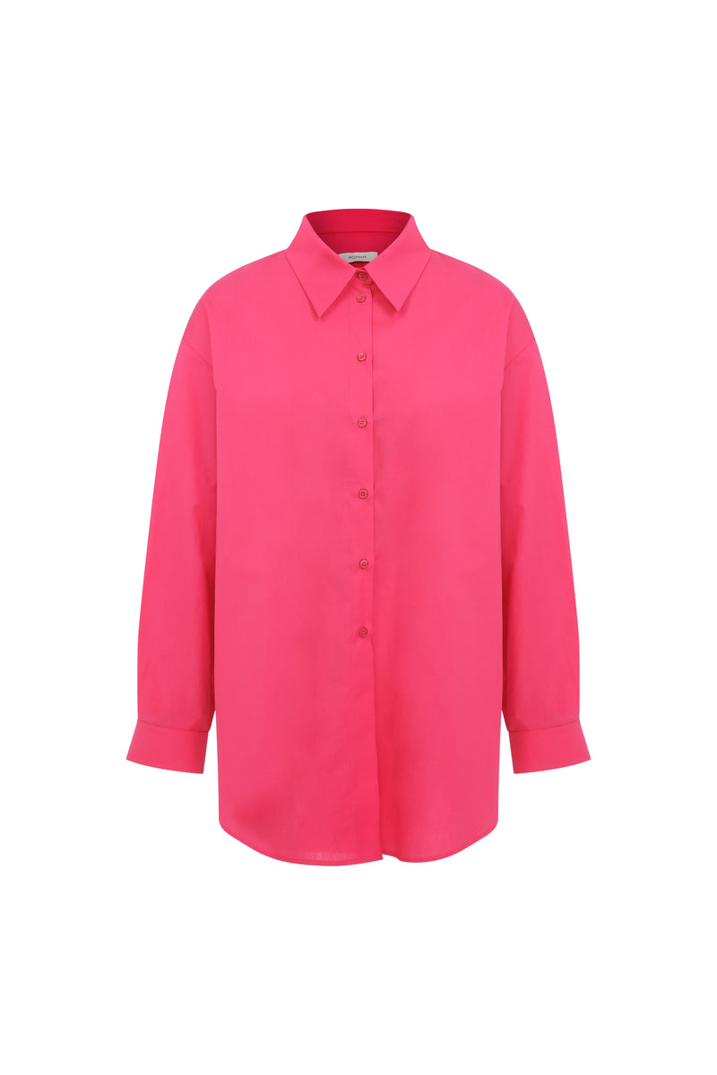 Roman Solid Cuff-Tied Poplin Shirt Fuchsia