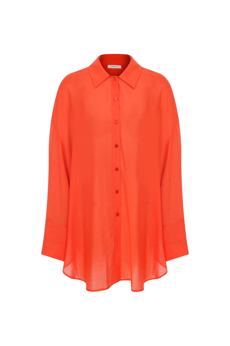 Roman Solid Oversized Tunic Shirt Orange