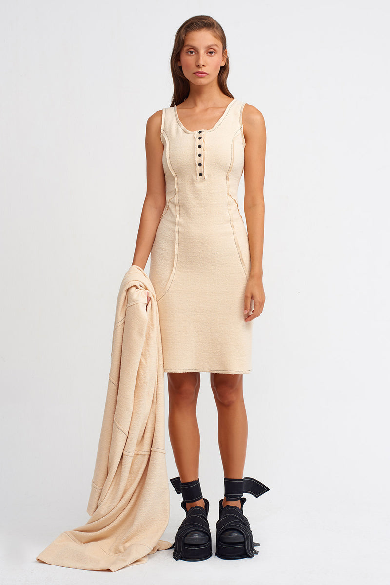 Nu Contrast Stitched Sleeveless Dress Natural