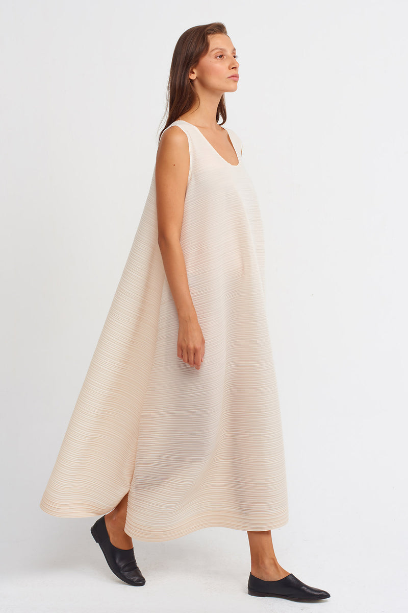 Nu Allover Pleated Sleeveless Dress Natural