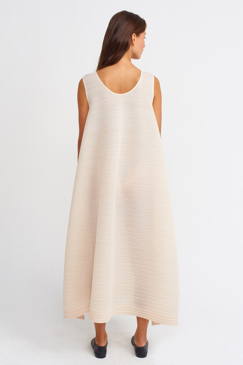 Nu Allover Pleated Sleeveless Dress Natural