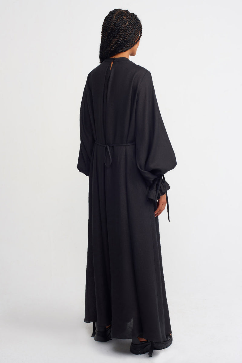 Nu Solid Shirred Detail Maxi Dress Black