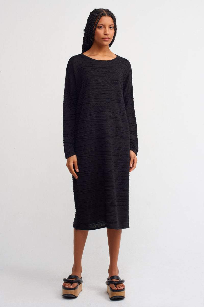 Nu Solid Knitted Midi Dress Black
