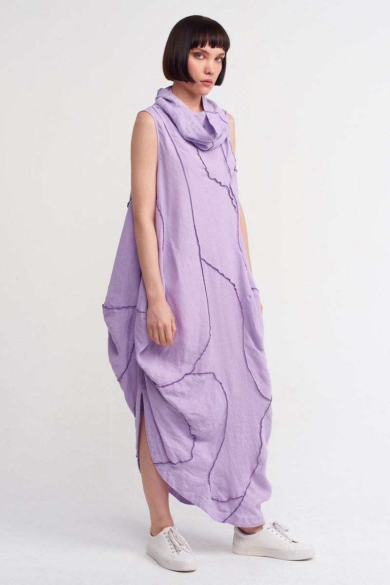 Nu Stitching Detailed Linen Dress Purple