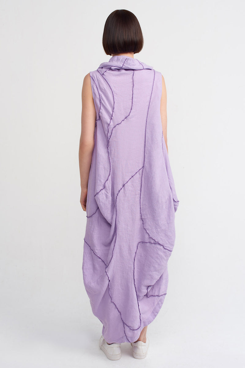 Nu Stitching Detailed Linen Dress Purple