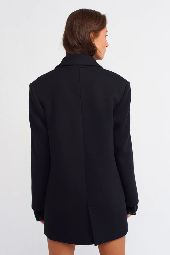 Nu Textured Solid Jacket Blazer Black