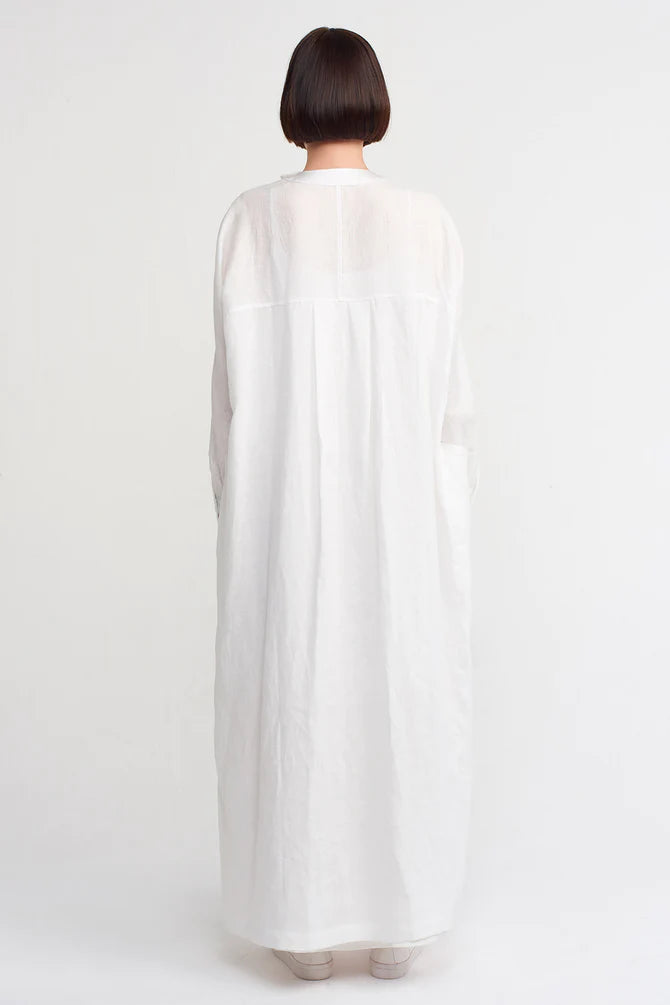 Nu Solid Open-Front Maxi Abaya Off White