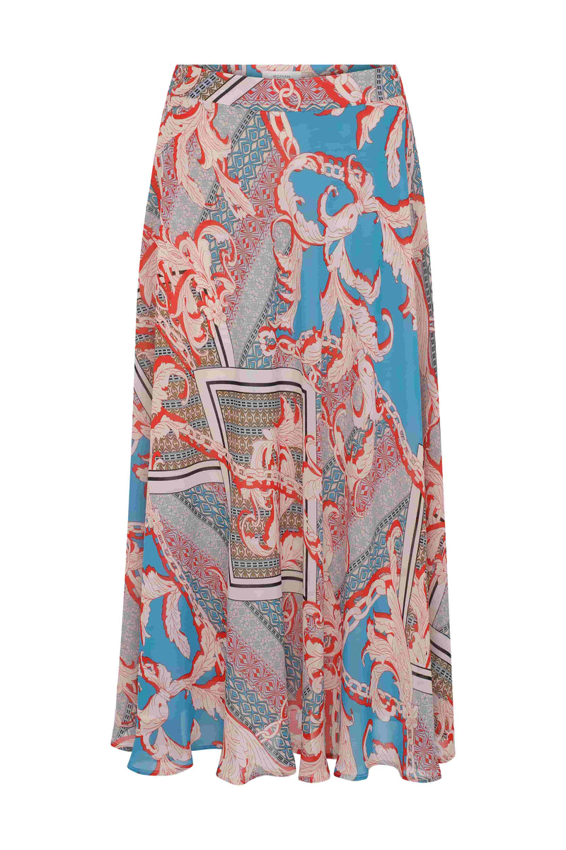 Roman Shawl Patterned Midi Skirt Multi Color