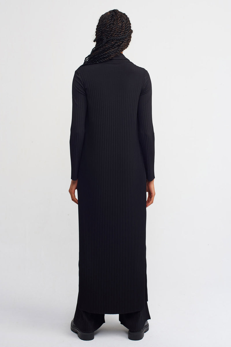 Nu Solid Open-Front Ribbed Outerwear Black