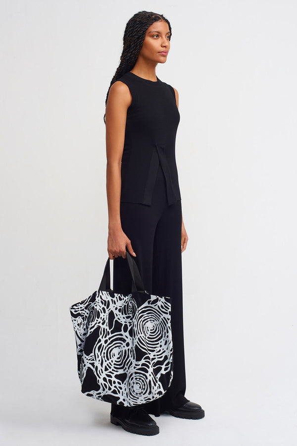 Nu Printed Tote Bag With Embellished Detail Black-White