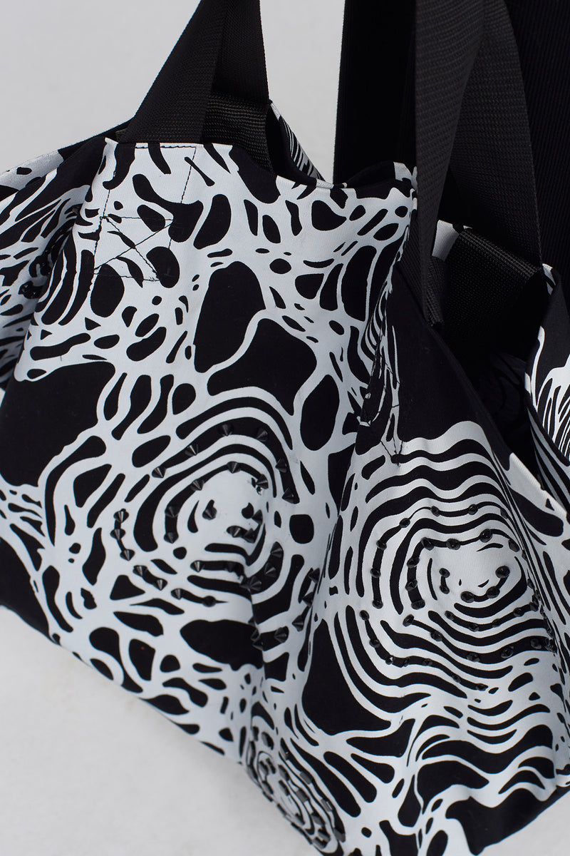 Nu Printed Tote Bag With Embellished Detail Black-White