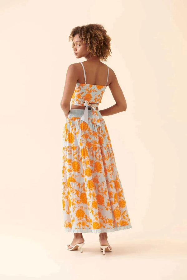 Roman Floral Print Maxi Skirt Multi Color
