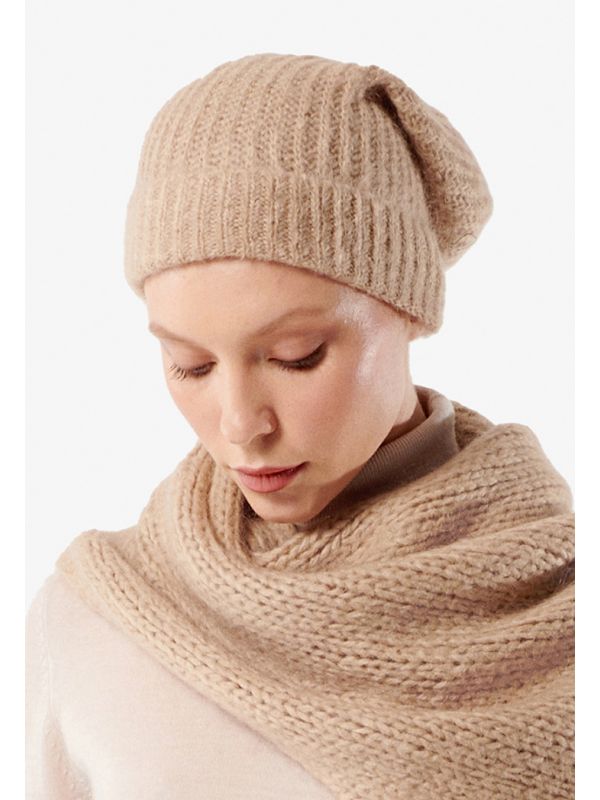 Choice Knitted Solid Slouchy Folded Hem Ice Cap Beige