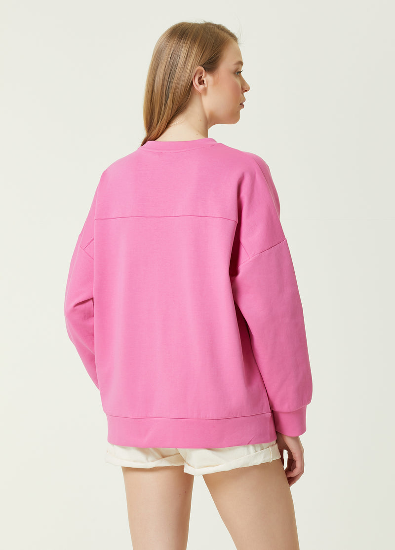 Beymen Club Crew Neck Embroidered Sweatshirt Pink