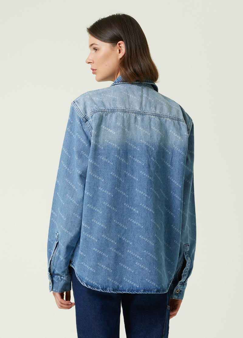 Academia Logo Patterned Denim Shirt Blue