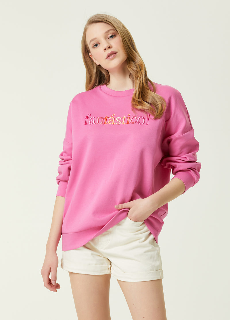 Beymen Club Crew Neck Embroidered Sweatshirt Pink