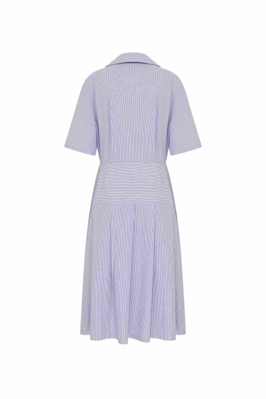 Roman Striped Double Breasted Pleated Dress Multi Color