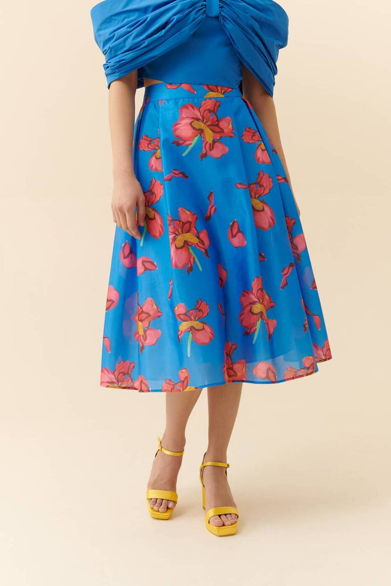 Roman Floral Printed Pleated Skirt Multi Color