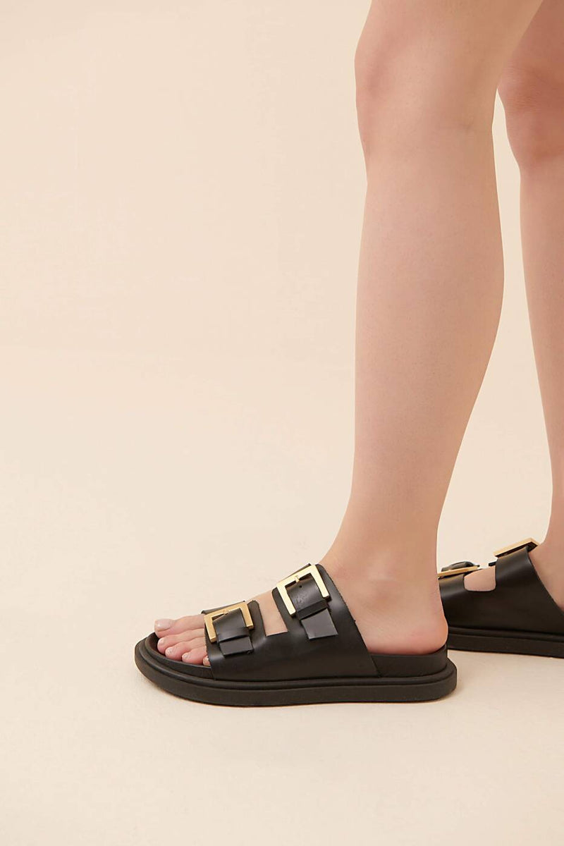 Roman Strap With Buckle Detail Slippers Black