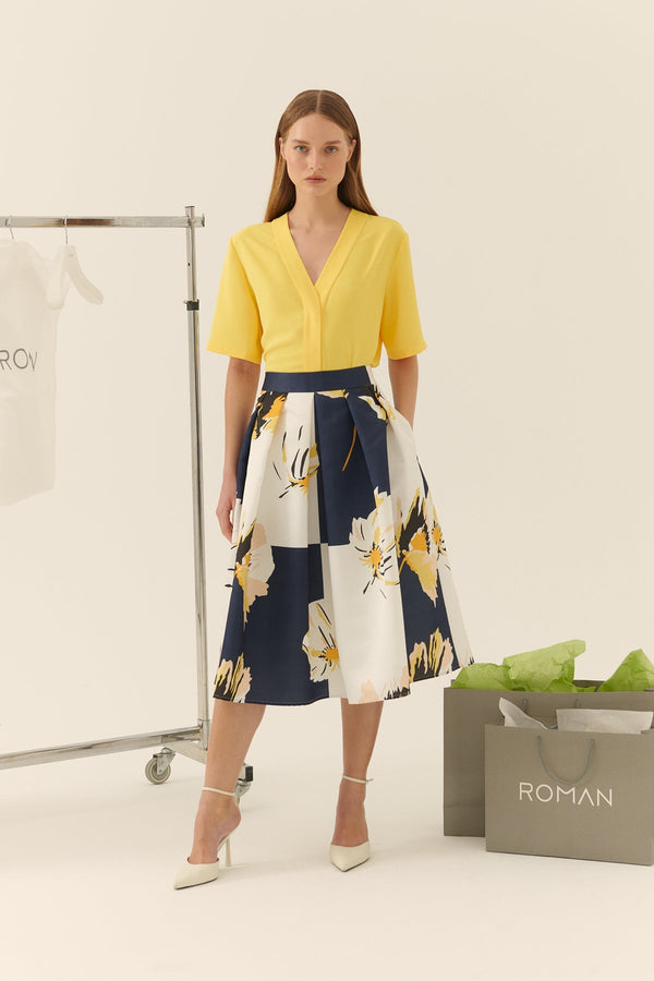 Roman Floral Patterned Midi Skirt Multi Color