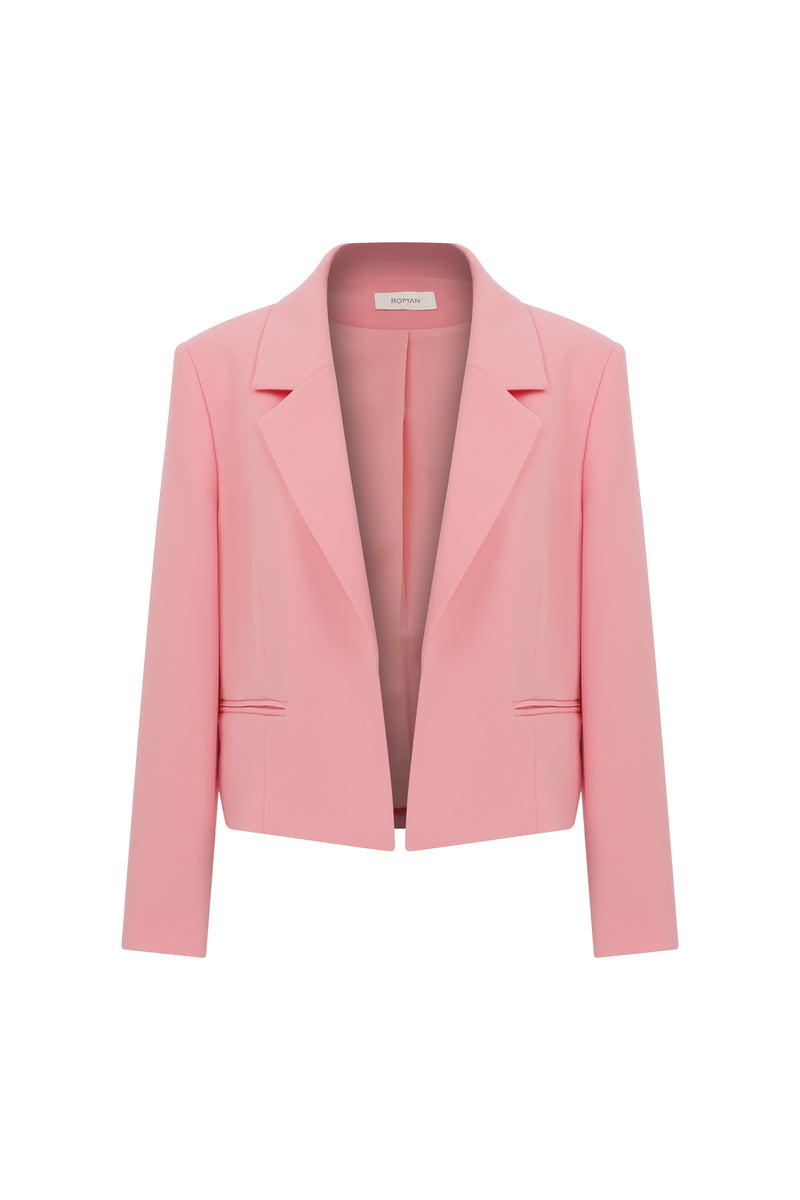 Roman Solid Silk Crepe Jacket Pink